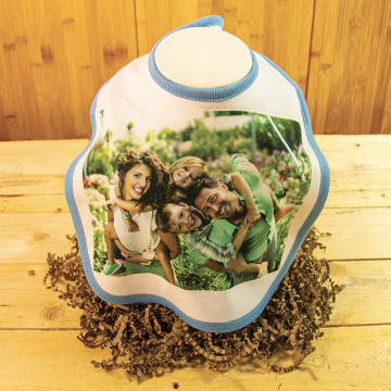 Bavaglino personalizzato con bordo blu con foto