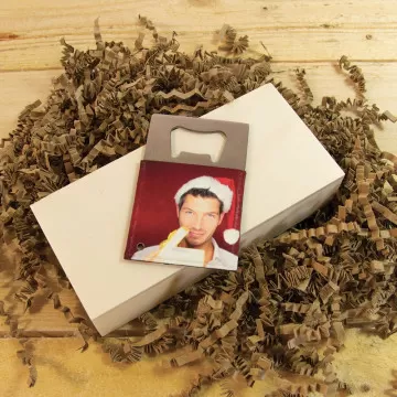 Apribottiglie in pelle e metallo con foto personalizzata