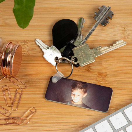 Porta chiave a forma di rettangolo lungo con 2 foto a doppio lato Porta chiave a forma di rettangolo lungo con 2 foto a doppio lato