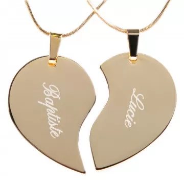 Collana cuore separabile in oro con testo inciso