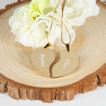 Collane cuore spezzato oro inciso con nome o testo