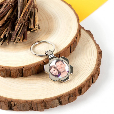 Porta chiave in forma di fiore con foto Porta chiave in forma di fiore con foto