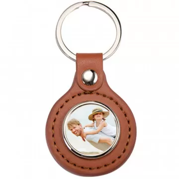 Portachiavi rotondo in pelle marrone personalizzato