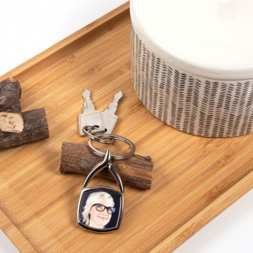 Portachiavi quadrato in metallo con foto personalizzata