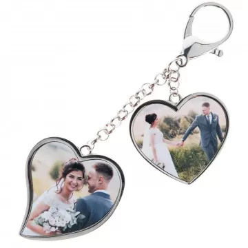 Portachiavi doppio cuore personalizzato con 4 foto e confezione regalo