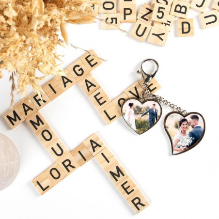 Personalizzazione portachiavi 2 cuori doppio lato Personalizzazione portachiavi 2 cuori doppio lato