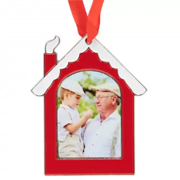 Decorazione natalizia a casetta in metallo personalizzata con foto