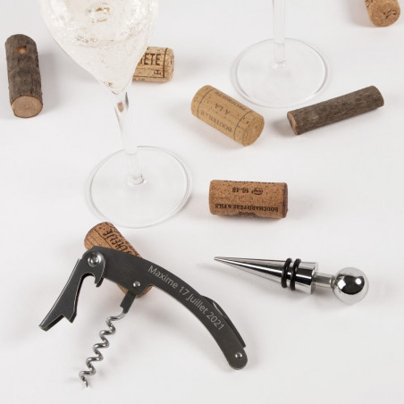 Coffret tira il cappuccio e il tappo del vino incisione testo di personalizzazione Coffret tira il cappuccio e il tappo del vino incisione testo di personalizzazione