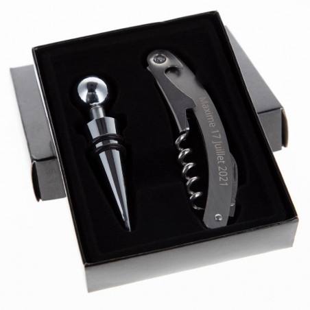 Scatola tira il tappo e stopper incisione testo vino Scatola tira il tappo e stopper incisione testo vino