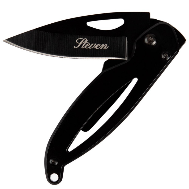 Coltello in acciaio nero con incisione