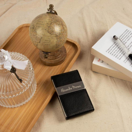 Porta biglietti da visita in pelle e metallo da incidere Porta biglietti da visita in pelle e metallo da incidere