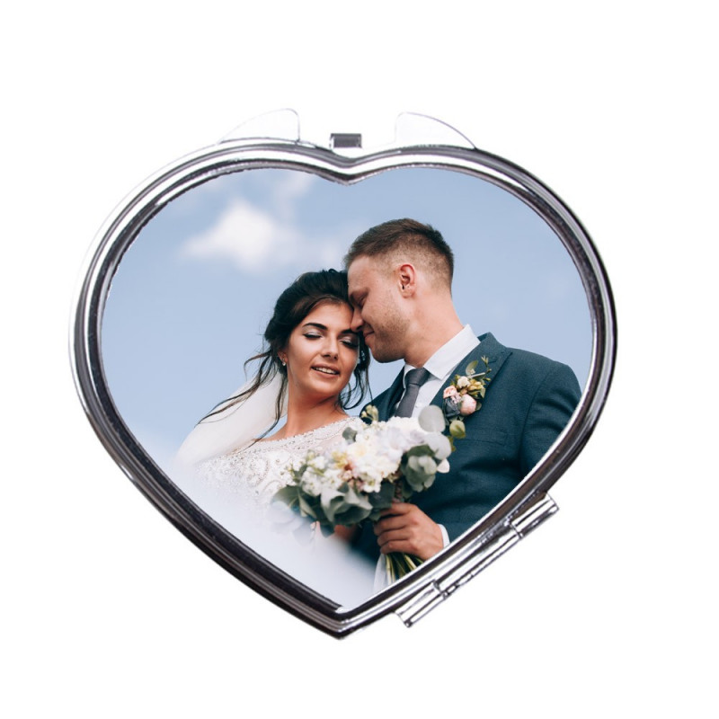 Specchietto cuore personalizzato con foto in metallo