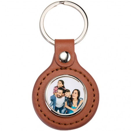 Portachiavi in pelle marrone tondo per personalizzare
