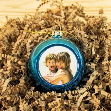 Palla di Natale blu chiaro personalizzato con una foto