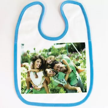 Bavaglino personalizzato con bordo blu con foto