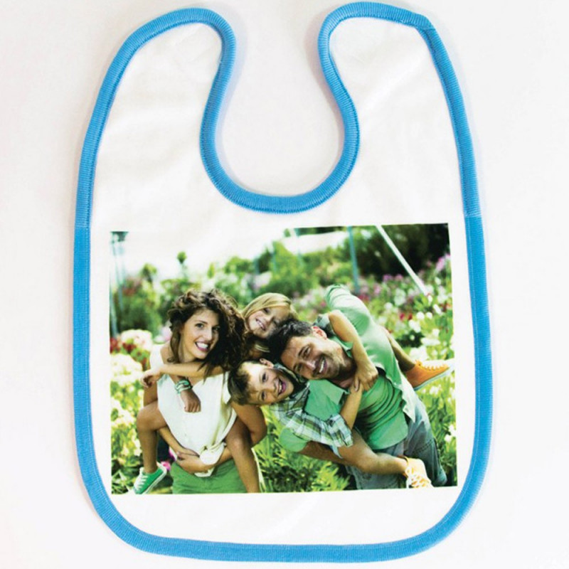 Bavaglino personalizzato con bordo blu con foto