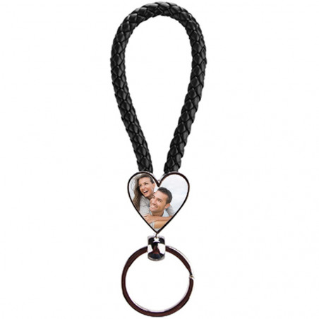 Portachiavi cuore corda intrecciato nero immagine Portachiavi cuore corda intrecciato nero immagine