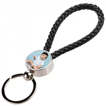 Portachiavi con corda intrecciata nera e 2 foto personalizzate
