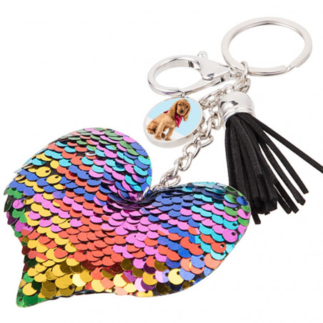 Grande portachiavi paillettes cuore personalizzato Grande portachiavi paillettes cuore personalizzato