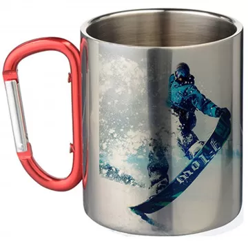 Tazza in acciaio inox con manico moschettone rosso