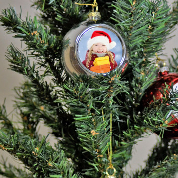 Palla per albero di Natale in argento con foto personalizzata