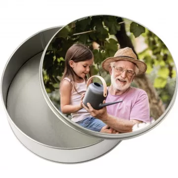 Scatola rotonda personalizzata con foto in metallo
