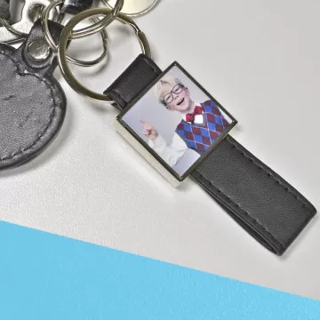 Portachiavi lungo quadrato in pelle con foto personalizzata