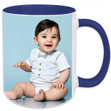 Tazza blu personalizzata con foto in ceramica