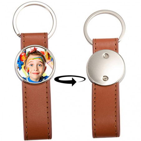 Portachiavi in pelle lungo marrone rotondo personalizzato foto Portachiavi in pelle lungo marrone rotondo personalizzato foto