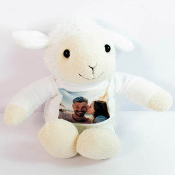 Peluche di agnello bianco da personalizzare con una foto
