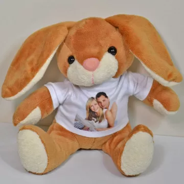 Coniglio di peluche per personalizzare la sua t-shirt bianca