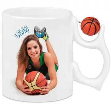 Tazza basket personalizzata con foto e pallone sulla maniglia