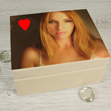 Custodia in pelle personalizzabile foto - Scatola in pelle beige stampata