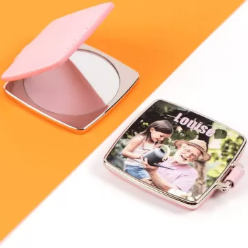 Specchio femminile in tessuto rosa con quadrato con foto personalizzato