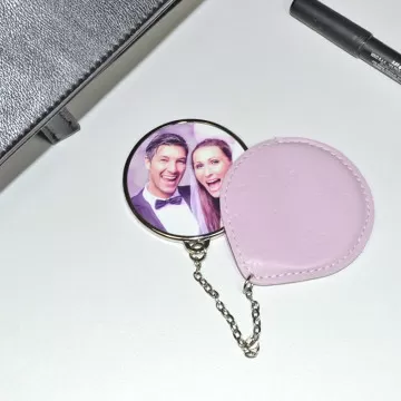 Specchio tascabile rotondo con foto personalizzato con tessuto rosa