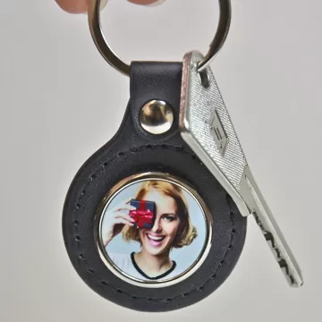 Portachiavi rotondo in similpelle personalizzato con foto