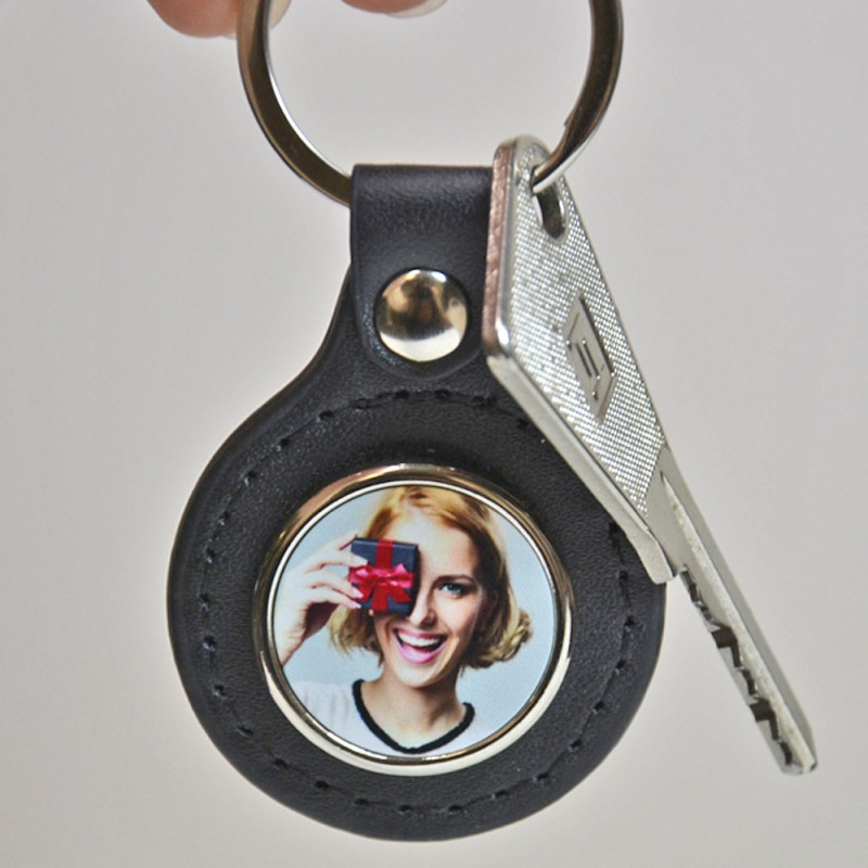Portachiavi rotondo in similpelle personalizzato con foto