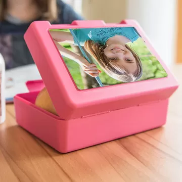 Scatola per snack rosa con la tua foto