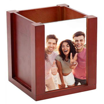 Portapenne in legno mogano personalizzato con foto