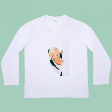 T-shirt bianca a maniche lunghe da uomo