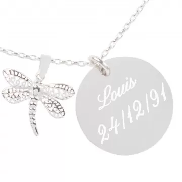 Collana libellula personalizzata con incisione argento