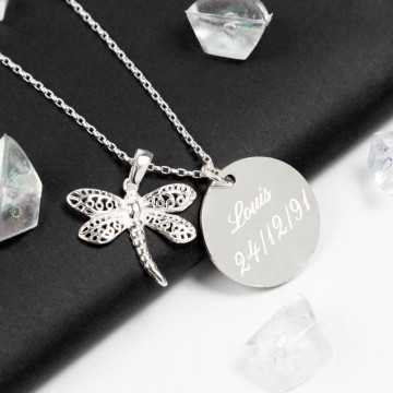 Collana personalizzata con libellula in argento - Collana con libellula incisa