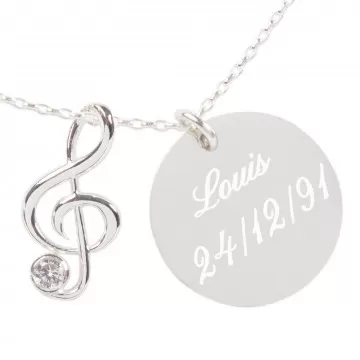 Collana chiave di violino in argento 925 con incisione