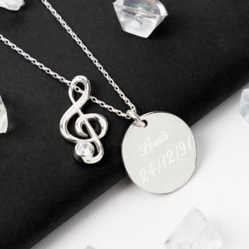 collana d'argento con simbolo di chiave del pavimento inciso