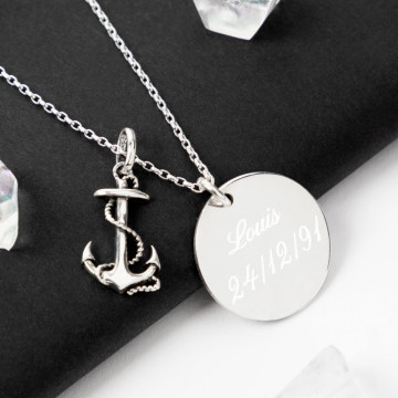 Collana di ancoraggio marina personalizzabile - Collana in argento con incisione di testo