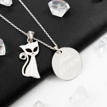 Collana gatto in argento 925 inciso
