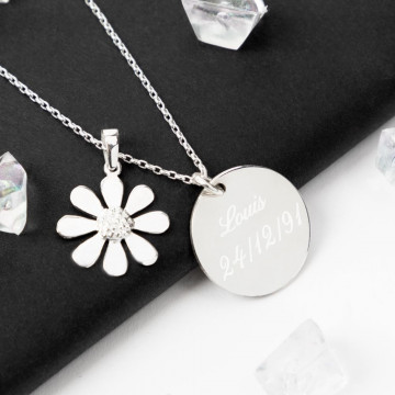 Ciondolo margherita in argento inciso - Collana con fiori personalizzata