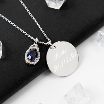 Collana donna incisa con pietra zaffiro - Collana in argento inciso