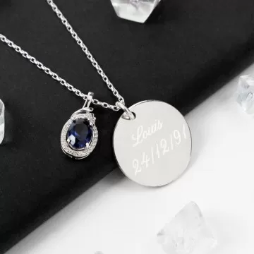 Collana donna incisa con pietra zaffiro - Collana in argento inciso