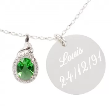Collana peridoto con medaglione inciso placcato argento